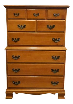 High End Vintage Solid Hard Rock Maple Colonial Early American 33" Chest on Chest 5010