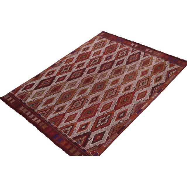 Tribal Vintage Embroidered Kilim Rug in Red, Brown, Orange Tribal Pattern For Sale - Image 3 of 7