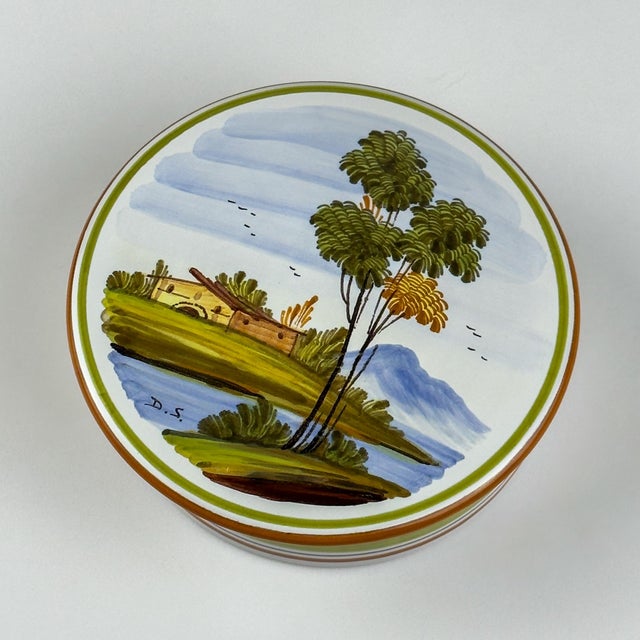 Ceramic Vintage Hand Painted Round Trinket Box by Manufacture Di Stefano, Italy, 1990s For Sale - Image 7 of 16