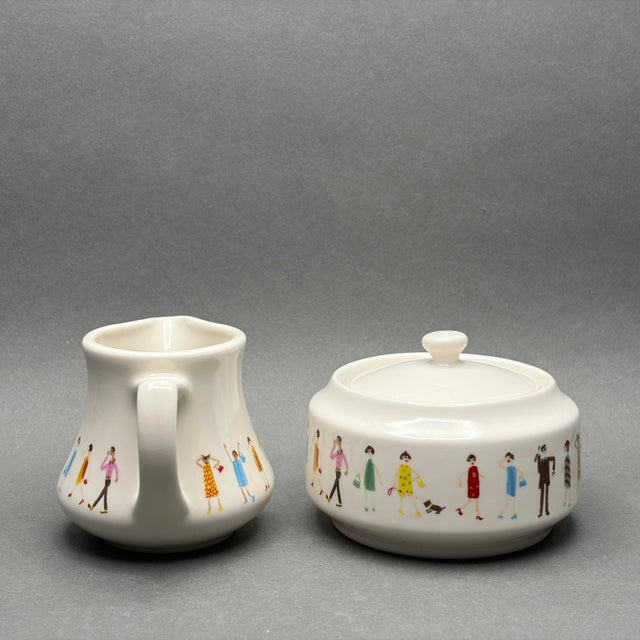 Illustration Vintage Cynthia Rowley for Fishs Eddy “Fashion People” Creamer and Sugar Bowl Set With Lid For Sale - Image 3 of 10