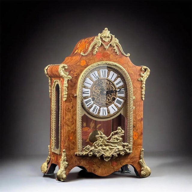 Italian Inlaid Mantel Clock, German Movement, 152in, 1940s For Sale - Image 13 of 13