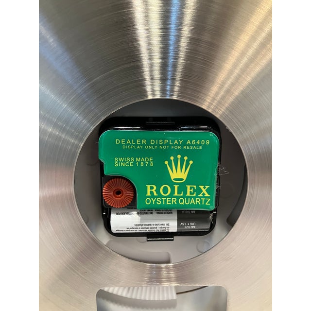 Metal Vintage Black Silver and Green Rolex Display Wall Clock For Sale - Image 7 of 15