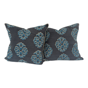New Moon Navy Blue and Teal Medallion Printed Pillow
