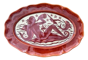 "Mermaid With Dolphins & Starfish" Art Deco Platter by Mequinion