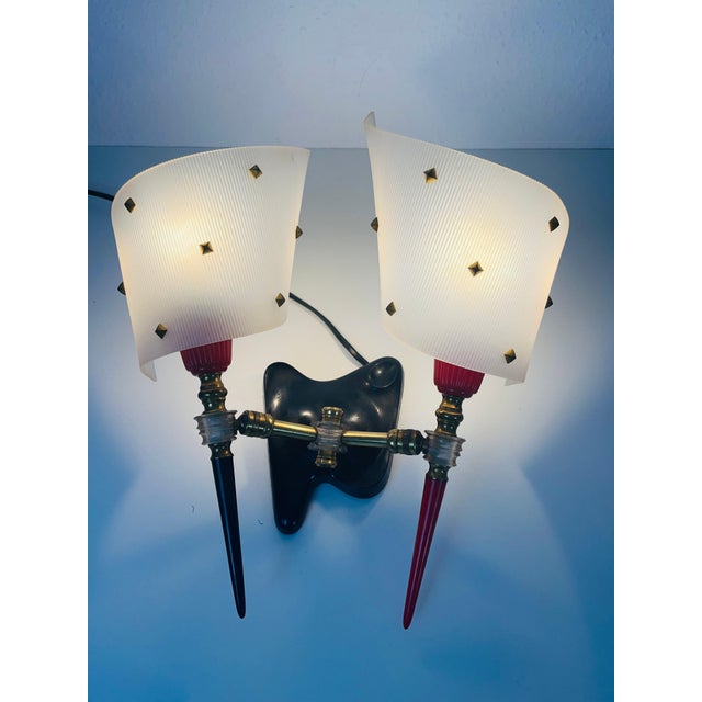 Maison Arlus Brass and Plexiglass Wall Lamps by Maison Arlus, 1960, France - A Pair For Sale - Image 4 of 13
