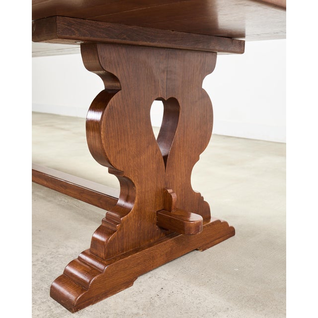 Country French Provincial Oak Trestle Farmhouse Dining Table 8 Ft For Sale - Image 13 of 18
