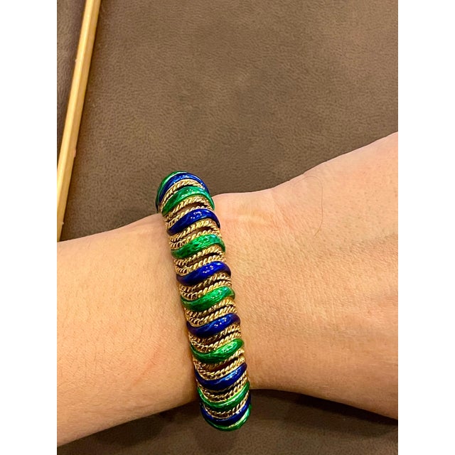 18 Karat Yellow Gold 95 Grams and Green and Blue Enamel Bangle or Bracelet For Sale - Image 14 of 18