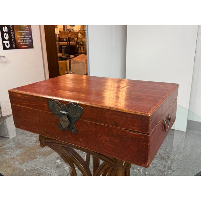 Chinese Chinoiserie Red Lacquered Wood Storage Chest, Vintage For Sale - Image 3 of 12