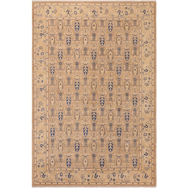 1990s 1990s Sun Faded Tan/Blue Hand Knotted Wool Rug For Sale - Image 9 of 9