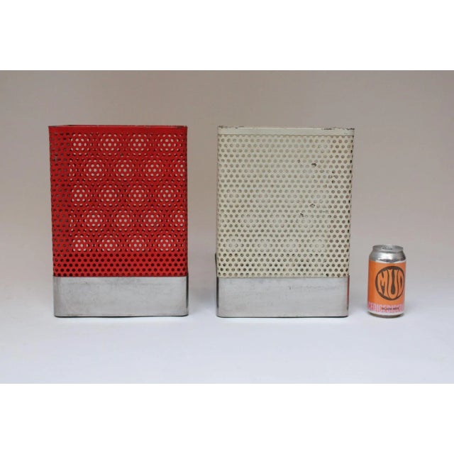 Red Set of Two Vintage White and Cream Perforated Wastebaskets After Mathieu Matégot For Sale - Image 8 of 12