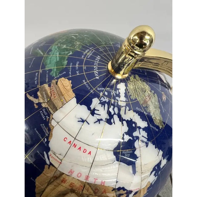 20th Century Lapis Blue Gemstone World Globe With Gilt Meridian Stand For Sale - Image 17 of 18