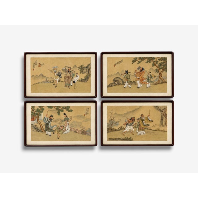 Chinese Chinese Export, Hand-Painted Figural Scenes, Rosewood Frames, China, 19th C. For Sale - Image 3 of 18