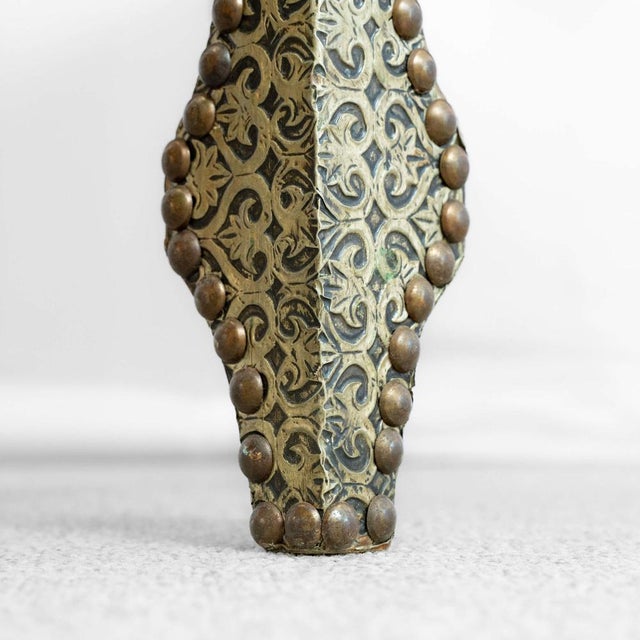 Metal Moroccan Berber Leather and Repoussé Chairs, 1960s, Set of 2 For Sale - Image 7 of 9