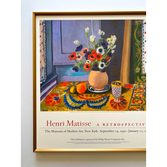 This Henri Matisse rare vintage 1992 offset lithograph print custom framed exhibition poster " Anemones in an Earthenware...