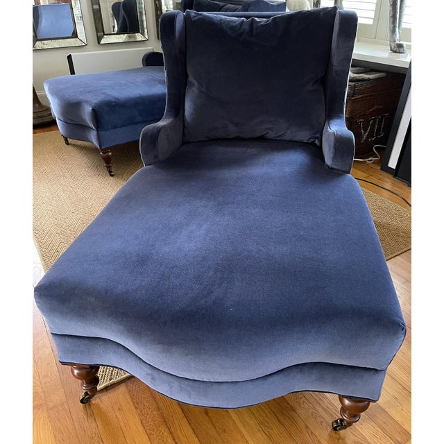 Navy Blue Velvet Chaise Lounge Chair Chairish
