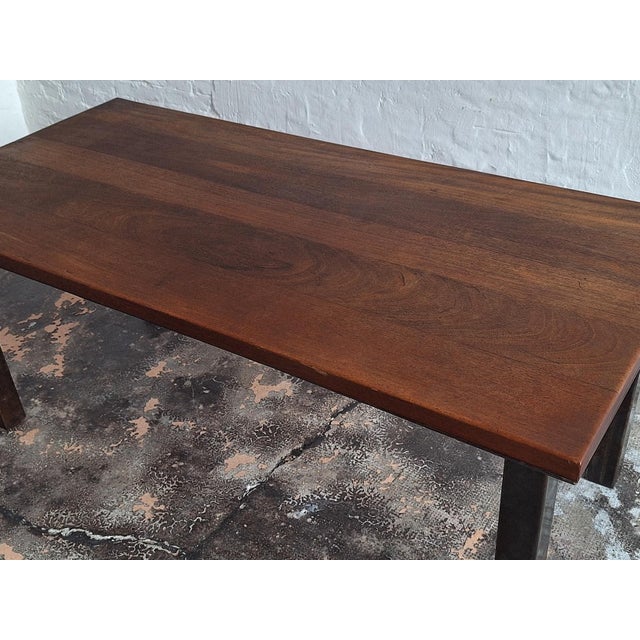 Brown Mid-Century Modern Brutalist Teak and Patinated Steel Dining Table, 1960s For Sale - Image 8 of 15