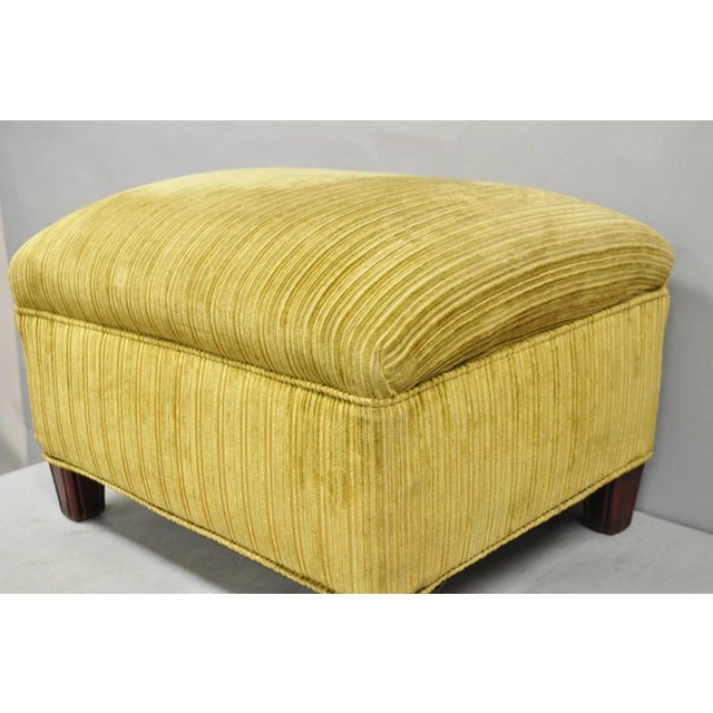 Vintage Traditional Mahogany Leg Green Upholstered Footstool Ottoman For Sale - Image 10 of 14