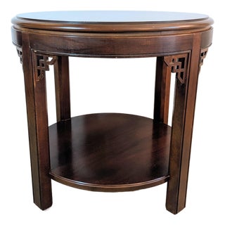Drexel Heritage Chinese Chippendale Banded Mahogany Side Table Round For Sale