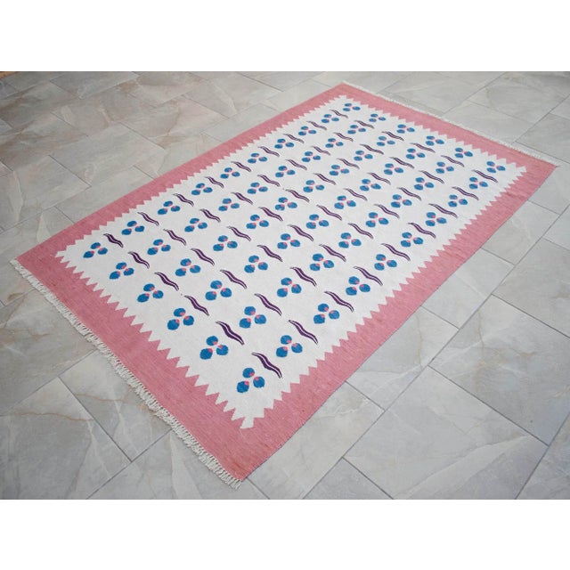 Turkish Silk Rug Kilim HandWoven Chintamani Motif Oushak Area Rug - 4′2″ × 6′4″ For Sale - Image 14 of 18