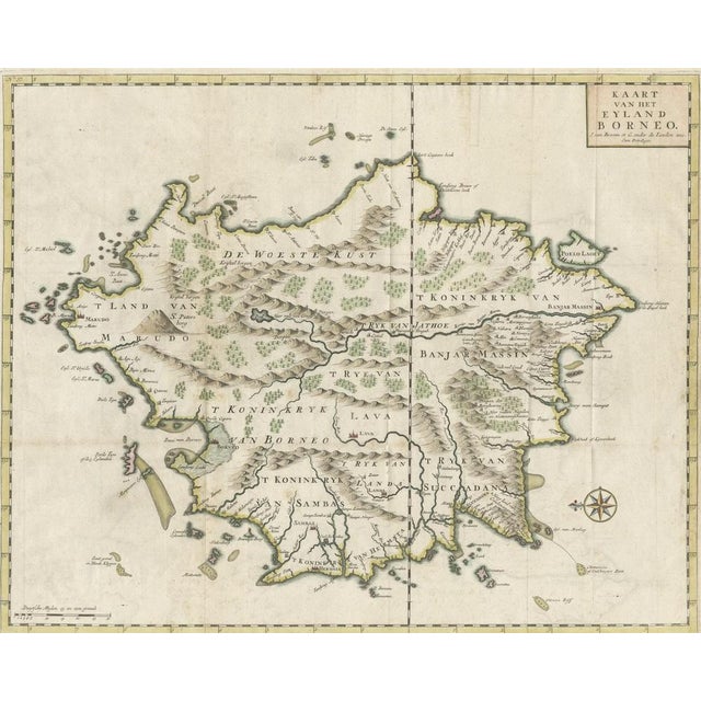 Paper Antique Map of Borneo Kalimantan Indonesia and Sabah Malaysia and Brunei For Sale - Image 7 of 7
