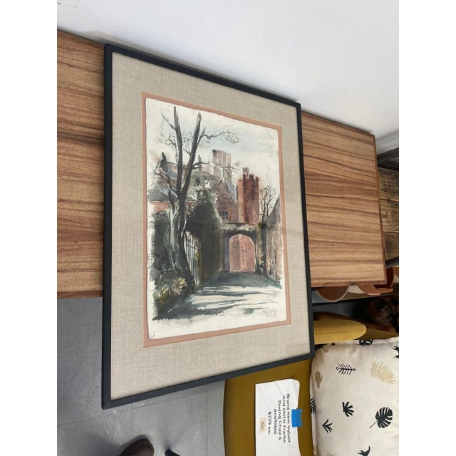 English Vintage Original Signed Watercolor Painting Titled “ Hampton Court “ by English Artist 1943., Framed For Sale - Image 3 of 8