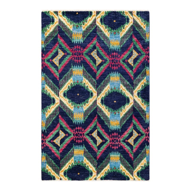 Modern Hand Knotted Area Rug, Blue - 5' 0" x 7' 10" For Sale - Image 9 of 9