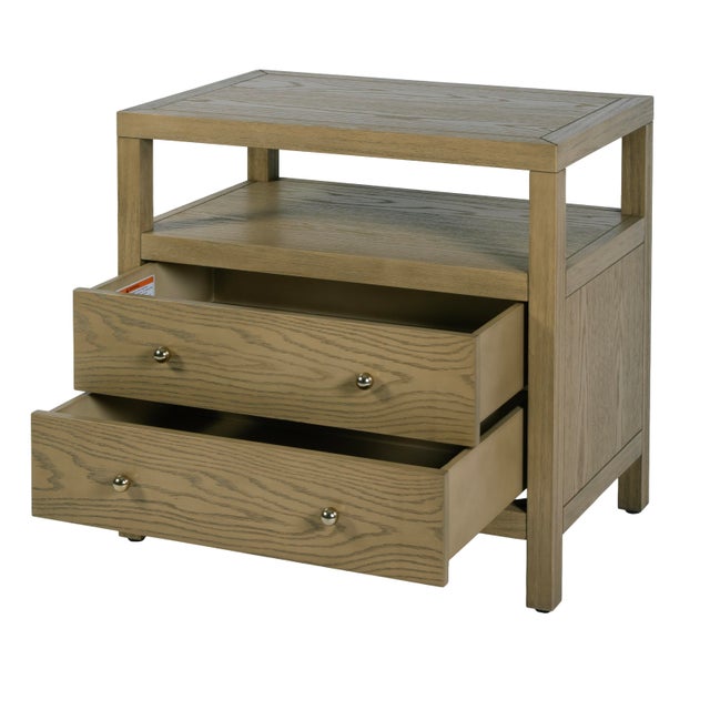Nora 28 in. W Rectangular 2 Drawer Wide Nightstand with Open Shelf, Light Oak For Sale In Chicago - Image 6 of 12