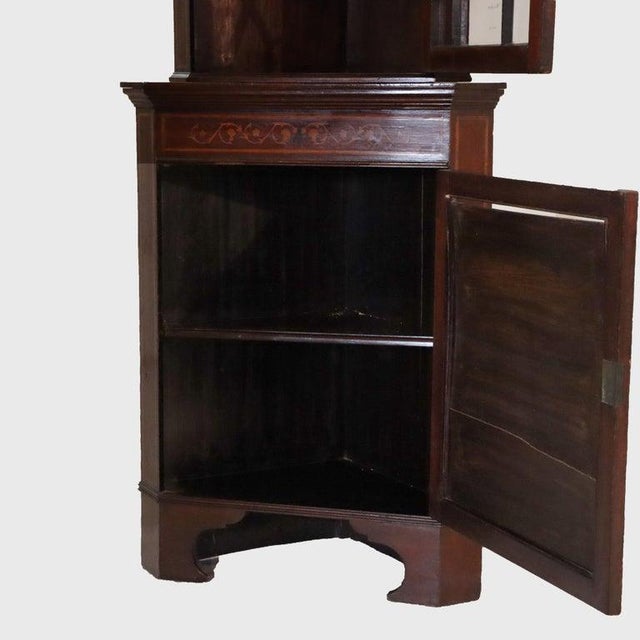 Diminutive Antique Classical Mahogany & Satinwood Inlaid Corner Cabinet C1900 For Sale - Image 9 of 13