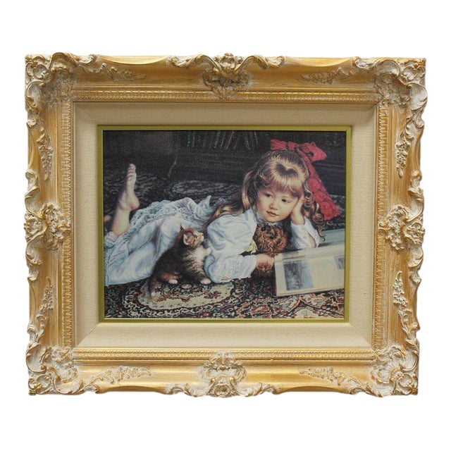 Framed Signed Limited Edition Giclee on Canvas "Kitten Tales" by Sandra Kuck For Sale