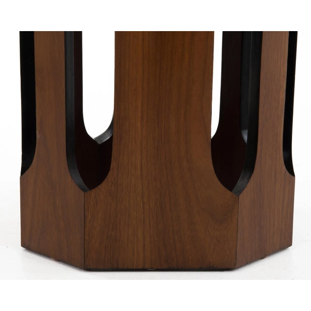 Harvey Probber Terrazzo Travertine Stone Walnut Side Tables Octagon Mid Century - a Pair For Sale - Image 11 of 12