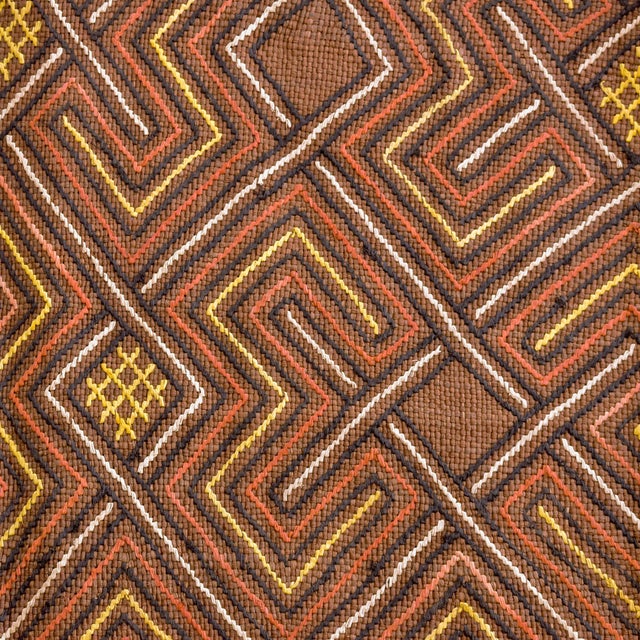 African Early 20th Century Kuba Handwoven Embroidered Raffia Textile 132 x 23 Inch For Sale - Image 3 of 9