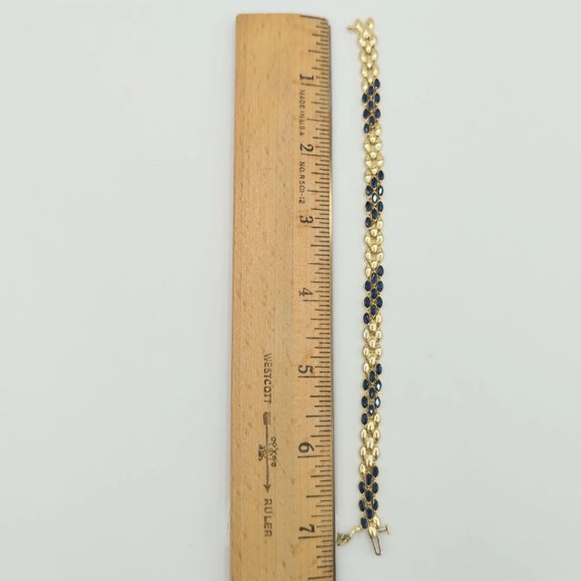 Early 21st Century Blue Sapphire Link Bracelet in 14K Yellow Gold For Sale - Image 5 of 6