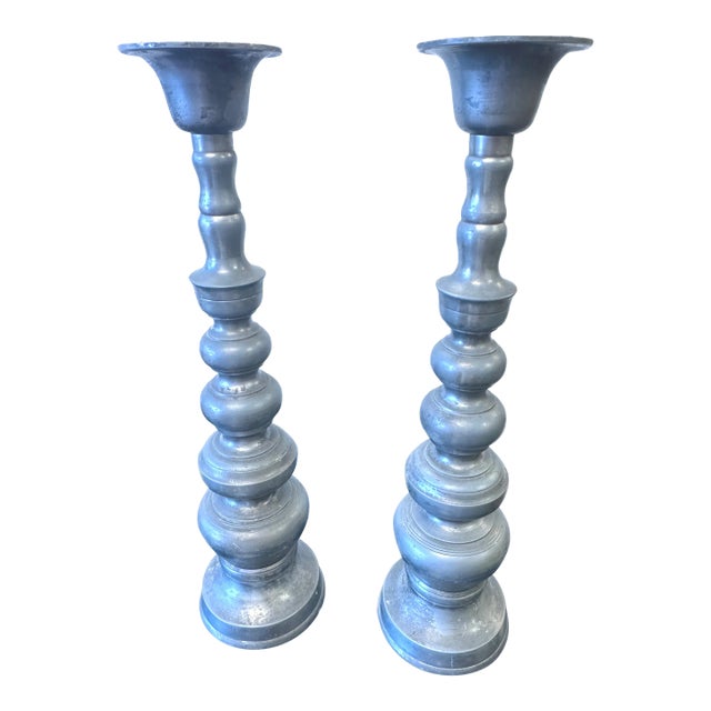 Pair of Vintage Metal Candlesticks For Sale
