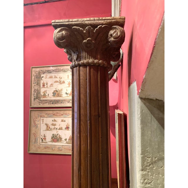 19th Century Italian Architectural Corinthian Wood Columns on Sandstone Plinths, Set of 2 For Sale - Image 14 of 16