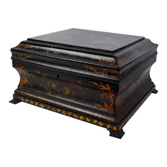 Antique Black Chinoiserie Decorated Jewelry Box For Sale