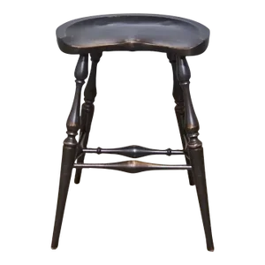Mid 20th Century Black Windsor Chair Saddle Seat Stool Made by Antiquities in Wisconsin