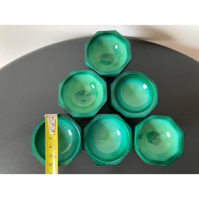 Green Art Deco Green Malachite Geometric Glass Pedestal Master Salt Cellars or Egg Cup Holders- Set of 6 For Sale - Image 8 of 11