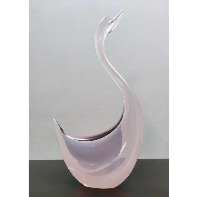 1980s Vintage Italian Pink Sommerso Murano Glass Swan by Elio Raffaeli, 1980s For Sale - Image 5 of 18