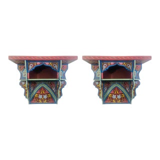 Vintage Blue Boho Chic Moroccan Spice Shelf or Rack , a Pair For Sale