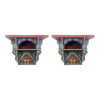 Vintage Blue Boho Chic Moroccan Spice Shelf or Rack , a Pair For Sale