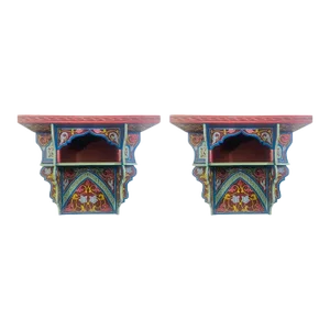 Vintage Blue Boho Chic Moroccan Spice Shelf or Rack , a Pair