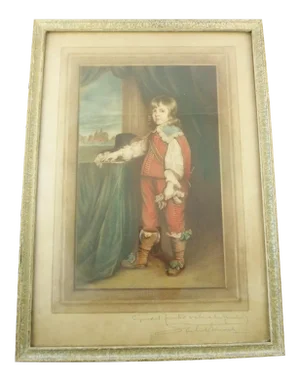 Mezzotint of Young Boy Signed by Samuel Arlent Edwards Framed Antique Print for Interior Design