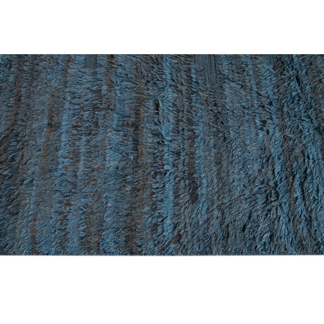 Blue Modern Moroccan-Style Berber Wool Rug For Sale - Image 11 of 13
