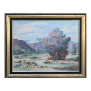 Mid Century Palm Springs Desert Oil Painting With Smoke Tree by Vina McPheeters