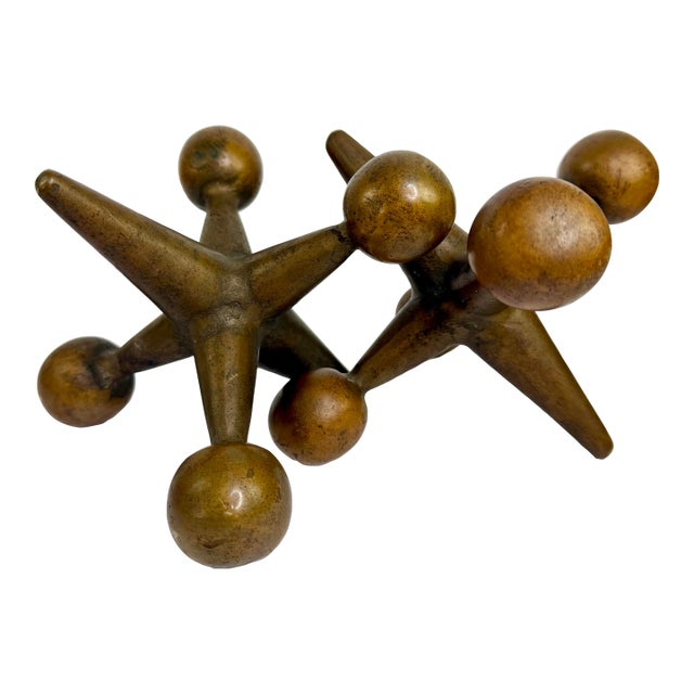 2 1960s Mid Century Modern Jax Jacks Brass Metal Sculpture Bookends MCM For Sale