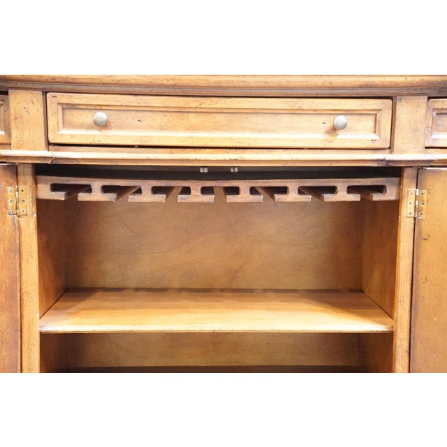 Wood Vintage Antique Mediterranean Tuscan Style Alder Wood 77" Wine Storage Credenza Buffet W. Inlaid Features For Sale - Image 7 of 14