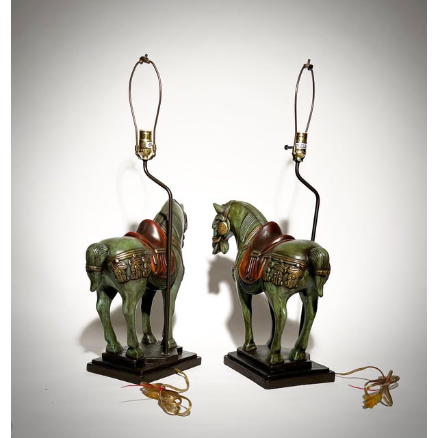 Pair of Monumental Tang Dynasty–Style Horse Lamps – Hollywood Regency Vibes For Sale - Image 4 of 8