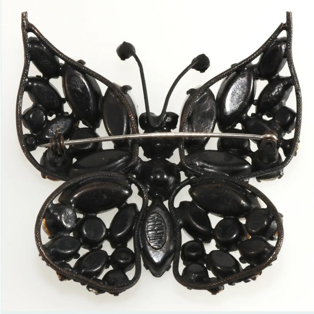 Abstract Vintage Regency Butterfly Brooch Black & White Rhinestones For Sale - Image 3 of 4