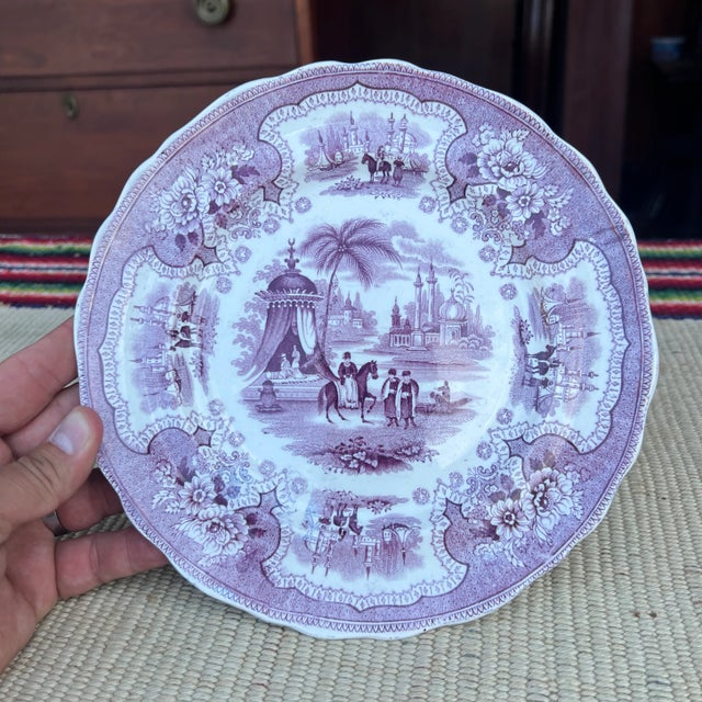 A Antique Staffordshire "Palestine" Purple Transfer Decorated Plate, 1830’s For Sale - Image 11 of 12