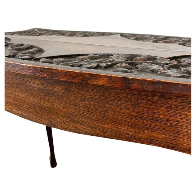 Edwardian Carved Oak Side Table with Floral Relief Decoration For Sale - Image 5 of 7